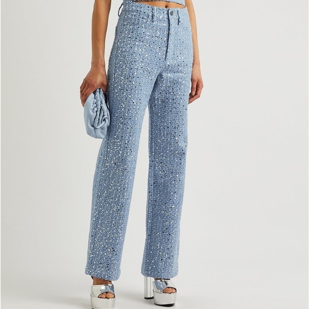 Rotate Birger Christensen Sequined Denim Straight Leg Jeans Pants Sz US 8